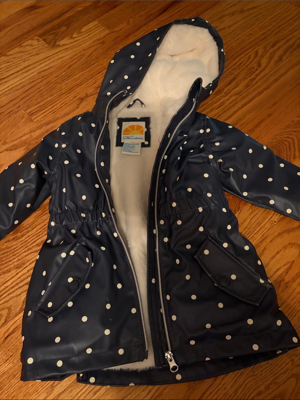 C&C California Navy Polka Dot Hooded Raincoat-24 month